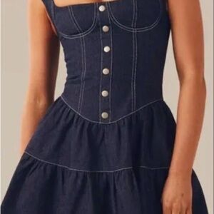 Peppermayo Dark Blue Denim Mini Dress with Button Front